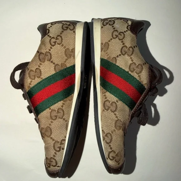 Gucci Kids Brown Sneakers with Green and Red Stripes - Picture 7 of 12